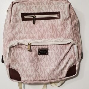 Michael Kors Light Pink MK Logo Backpack with Brown Trim